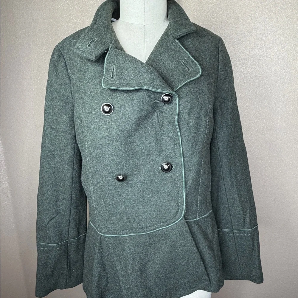 Banana Republic Double-Breasted Green Italian Wool Military Style Jacket‎